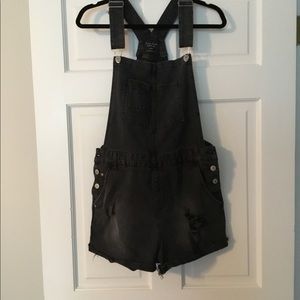 Love Tree Faded Black Stretch Overalls